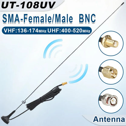 UT-108UV Walkie Talkie Car Antenna Magnetic SMA-F Dual Band UHF VHF for Baofeng UV-5R TYT WOUXUN Quansheng UV-K5 8 Two Way Radio