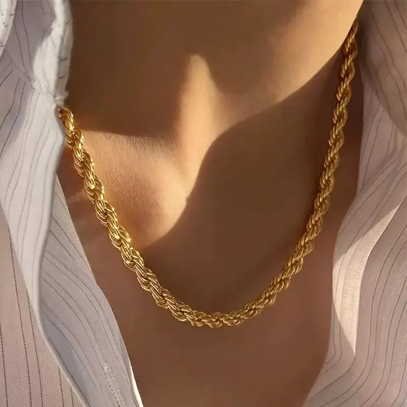 EILIECK 316L Rostfritt stål Metall Twist Wound Chain Halsband För Kvinnor Mode 18K Guldpläterad Hals Kedja Krage Smycken Bijoux