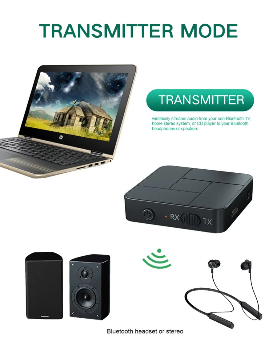 KN319 Bluetooth Transmitter Receiver 2 in 1 Stereo Audio Receiver Converter Wireless Adapter With RCA 3.5MM AUX For Car TV PC