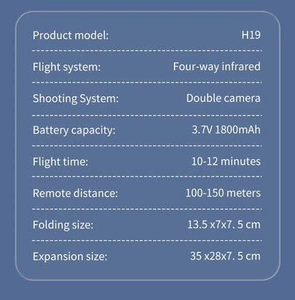 MHD Dual Camera Drone H19 Intelligent skärmkontroll Drone Borstlös Servojustering Lång uthållighet Professionell Quadcopter-leksak