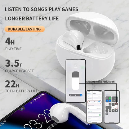 Original Pro 6 TWS Trådlösa Bluetooth-hörlurar Hörlurar Mini Fone-hörlurar Stereo Sport Headset för Xiaomi Android-hörlurar