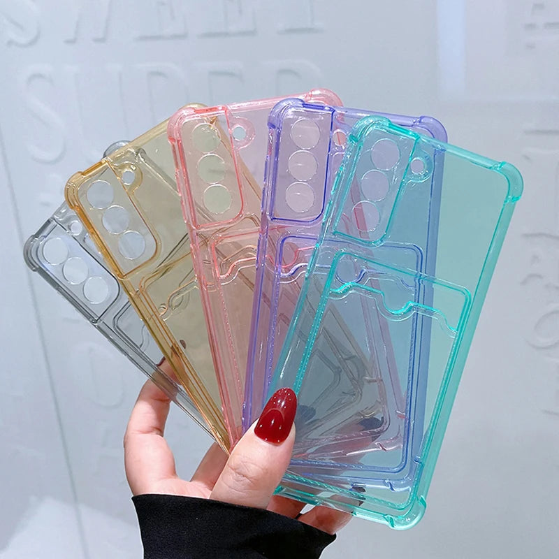 Card Holder Bag Transparent Case For Samsung Galaxy S21 FE S22 S23 Plus S24 Ultra A13 A14 A34 A54 A22 A32 A52 A33 A53 5G Case