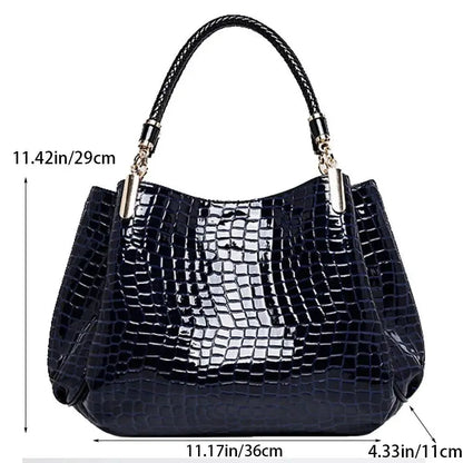 Women's Large Capacity Tote Bag – Crocodile Print Shoulder Bag for Daily Commute, Bright Face Handbag for Shopping