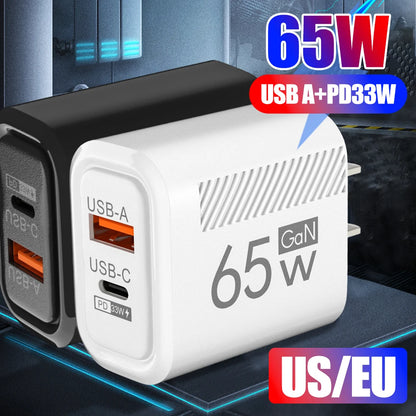 65W GaN USB C Charger Fast Charging Wall Charger For iPhone/Xiaomi/Samsung PD Type C Phone Adapter EU/US Plug