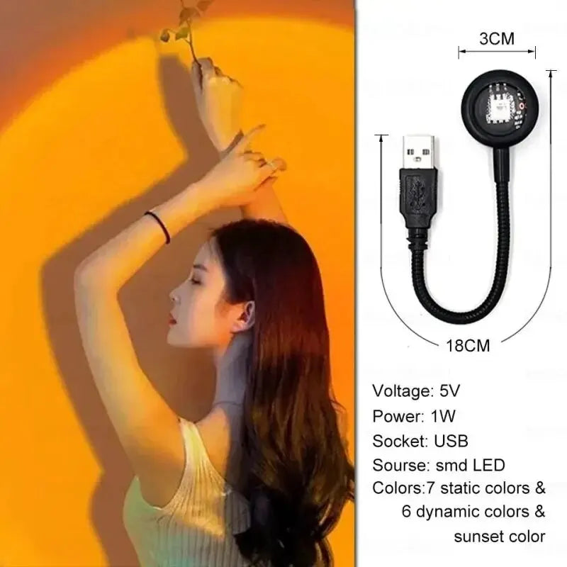 USB Solnedgångsljus LED Regnbåge Neon Nattlampa Mobiltelefon Självfotografi Ljus Vägg Atmosfärsbelysning För sovrumsdekoration