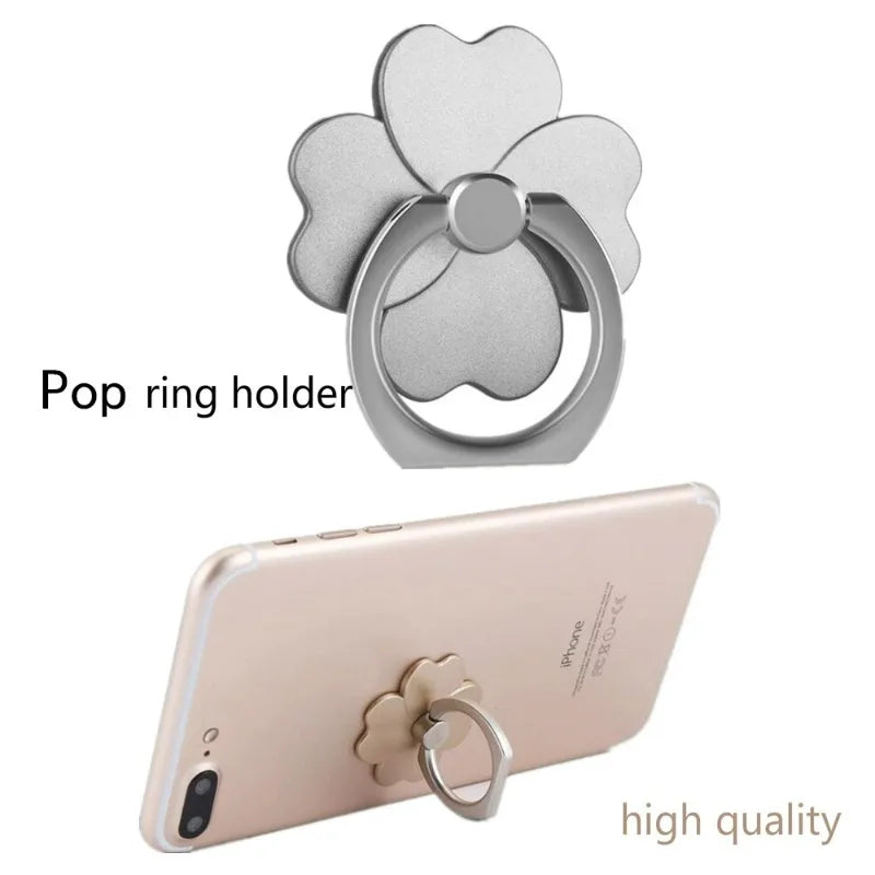 Four Leaf Clover Phone Finger Ring Holder for IPhone Samsung Metal Grip 360° Rotation Desktop Mobile Phone Stand Mount Bracket