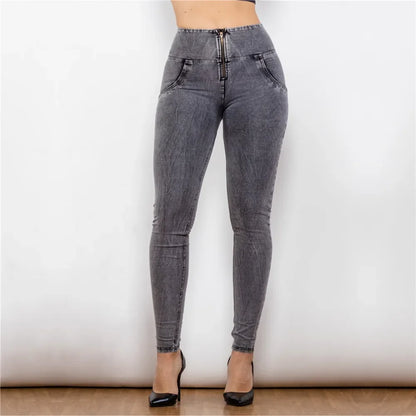 Shascullfites Melody Hög/Mellan midja jeans jeans Faux jeans Skinny Super Elastic Snow Wash blekt grå jeans Hellängd