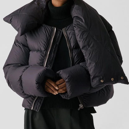 Women's Black Premium Down Jacket with Snap Collar