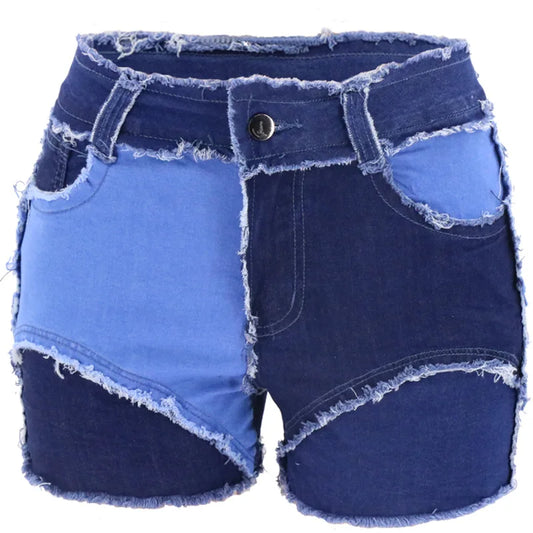 Jeans Women Straight blue short Patchwork