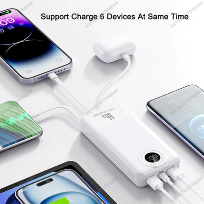 20000mAh 66W Power Bank with Fast Charging and 4 Cables