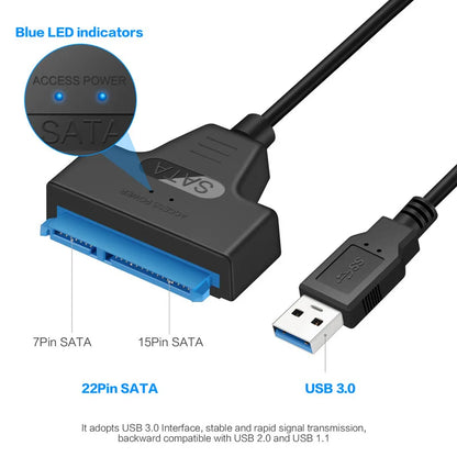 SATA till USB 3.0 / 2.0-kabel Upp till 6 Gbps för 2,5 tums extern hårddisk SSD-hårddisk SATA 3 22-stiftsadapter USB 3.0 till Sata III-sladd