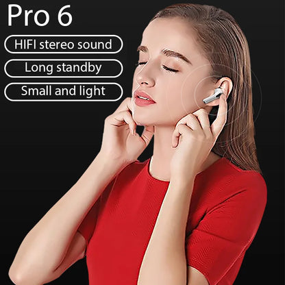 Original Pro 6 TWS Trådlösa Bluetooth-hörlurar Hörlurar Mini Fone-hörlurar Stereo Sport Headset för Xiaomi Android-hörlurar