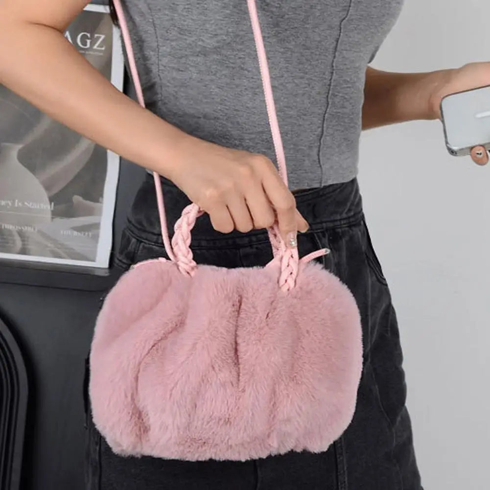 Cute Pumpkin Plush Shoulder Bag - Winter Rabbit Fur Crossbody Tote for Girls