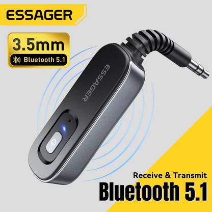 Essager Bluetooth 5.1 Audio Receiver Transmitter 3.5MM 3.5 AUX With Mic Stereo Music Wireless Adapter For  PC TV Car Speakers