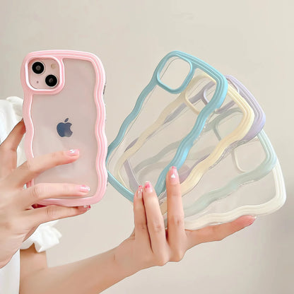 Transparent Curly Wave Shockproof Case for iPhone Models