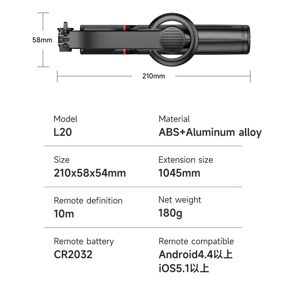 Magnetisk mini förlängningsbar Selfie Stick stativhållare med trådlös Bluetooth-fjärrkontroll för Magsafe IPhone 15 Android Monopod