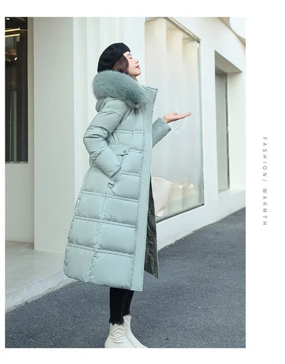 Extra Long Padded Parka with Faux Fur Collar Loose Fit