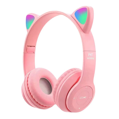 Söta Cat Ear-hörlurar med RGB LED-ljus Trådlöst Headset Barn Flickor Stereo Telefon Musik Bluetooth Headset PC Gamer Present