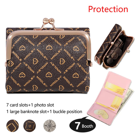 New Women's Wallet with Wrist Strap – Old Flower Design, Large Capacity Coin Clip Bag, Multi-Card Cardholder, Money Clip