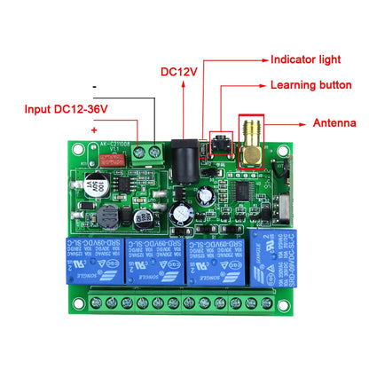 DC 12V 24V 36V 4CH RF Wireless Remote Control Switch Radio Receiver With 2000M Long Distance Remote controller Suckers antenna