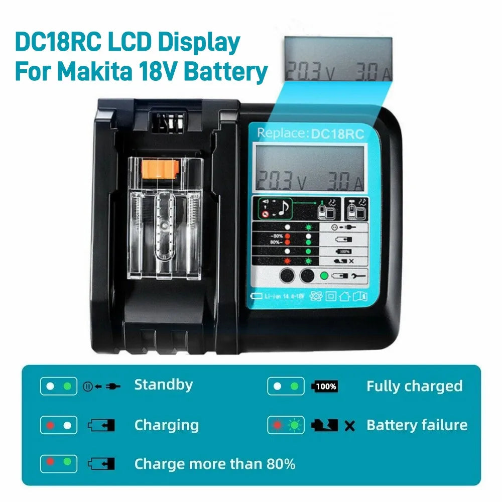 DC18RC Li-ion batteri 3A Laddare för Makita 18V 14.4V BL1860B,BL1850B,BL1840,BL1830,BL1820,BL1415,BL1440 Elverktygsladdare