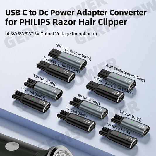 USB Type C PD to DC 4.3V 5V 8V 15V Power Adapter Converter for Philips Shaver Razor Electric Hair Clipper Fast Charge Connector