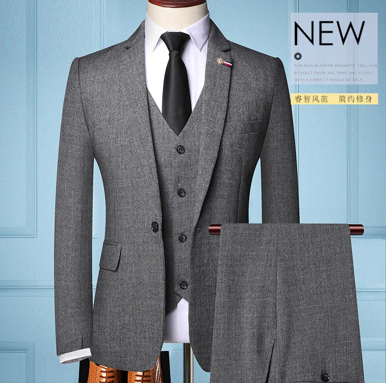 S-5XL (Jacka + Väst + Byxor) Retro Gentleman Klassiskt Mode Pläd Herr Formell Business Slim Suit 3 Styck Set Brudgum Bröllopsklänning