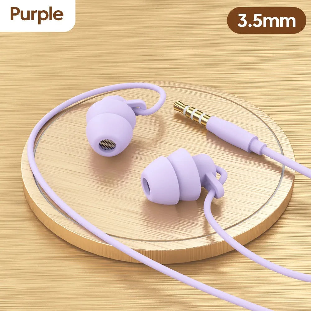 Soft Silicone Headphones Wired Handsfree Type C 3.5mm Jack Earphones In-Ear Sleep Wired Headset With Mic In-line Control Earbuds