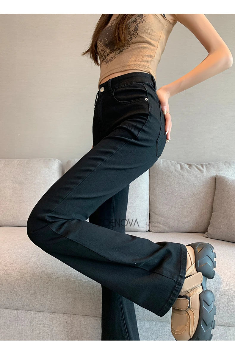 ZOENOVA Harajuku Street Casual Simple Solid Color Women's Jeans 2024 New Fashion Lady High Waist Slim VersatileMicro Flare Pants