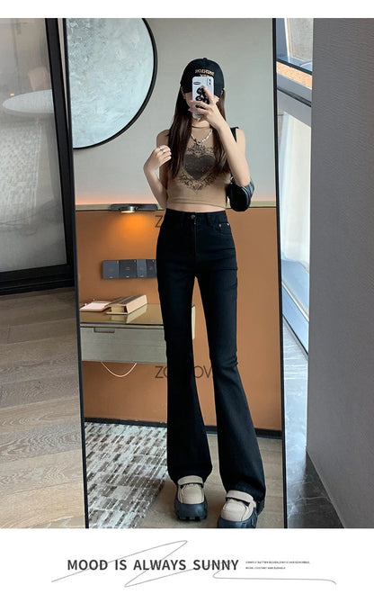 ZOENOVA Harajuku Street Casual Simple Solid Color Women's Jeans 2024 New Fashion Lady High Waist Slim VersatileMicro Flare Pants