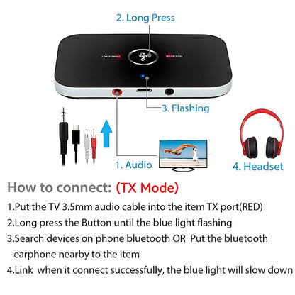 Uppgradera B6 2 i 1 Bluetooth 5.3 Audio Receiver Sändare 3,5 mm AUX+RCA 600mAh Batteri Trådlös Adapter För Bil PC TV Hörlurar