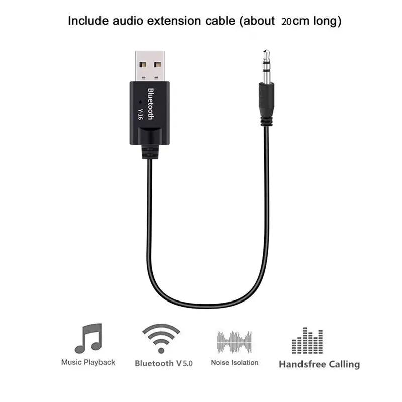 Bluetooth 5.0 Audio Receiver Car Kit 3.5MM 3.5 Jack AUX Auto Stereo Music USB Dongle Wireless Adapter for Car Speaker Amplifier