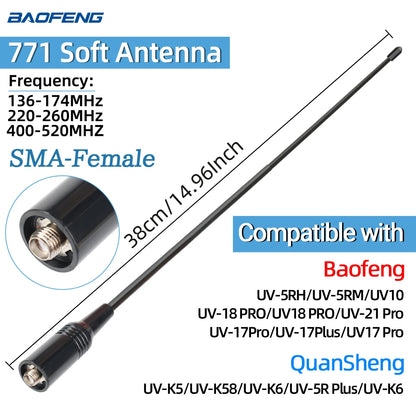 ABBREE Walkie Talkie Antenna SMA Female Male VHF UHF Band Tri-Band GMRS for BaoFeng UV-5R BF-888S Quansheng UV-K5 K6 Ham Radio