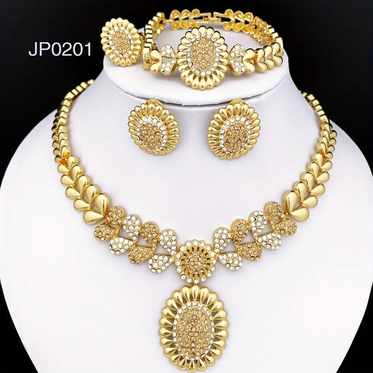 Women Necklaces Earrings Ring Bracelet 4Pcs Jewelry Set Classic Design Dubai Nigeria Jewelry 22K Gold Plated Trending