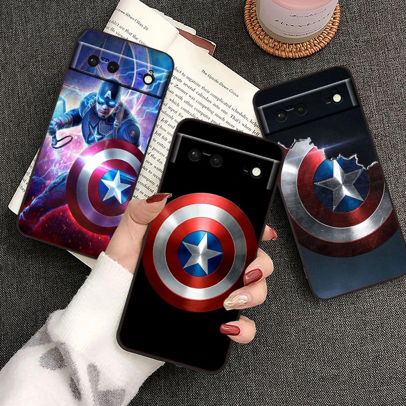 Marvel America Captain Cool Case For Google Pixel: Black Silicon Shockproof Shell Cover