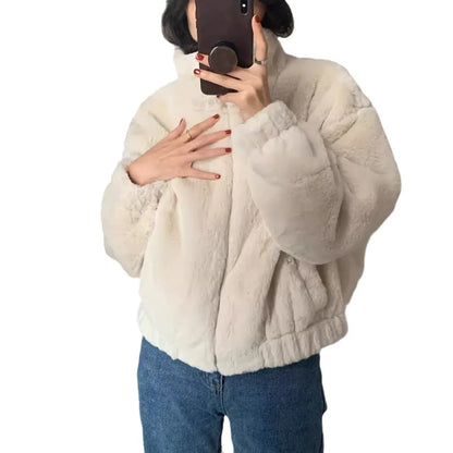 Women's Warm Plush Winter Jacket with Stand Collar