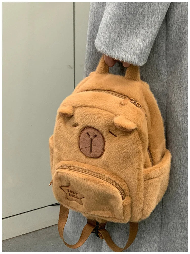 Capybara Plush Backpack Kawaii Fashion Plushie Doll Fur Bag Children's Bag Shoulder Bag Mini Knapsack Bags Gifts For Girlfriend