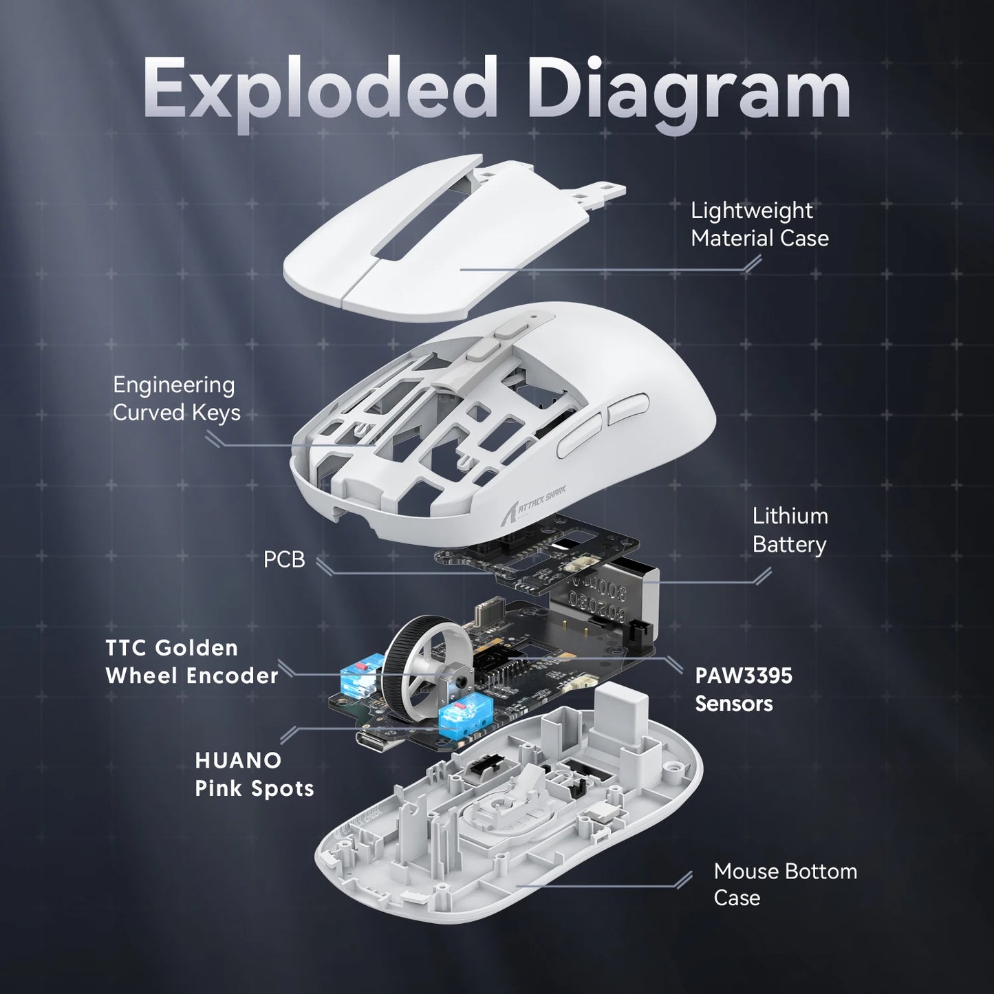 Shark X6 PAW3395 Bluetooth Mouse,Tri-Mode Connection,RGB Touch Magnetic Charging Base