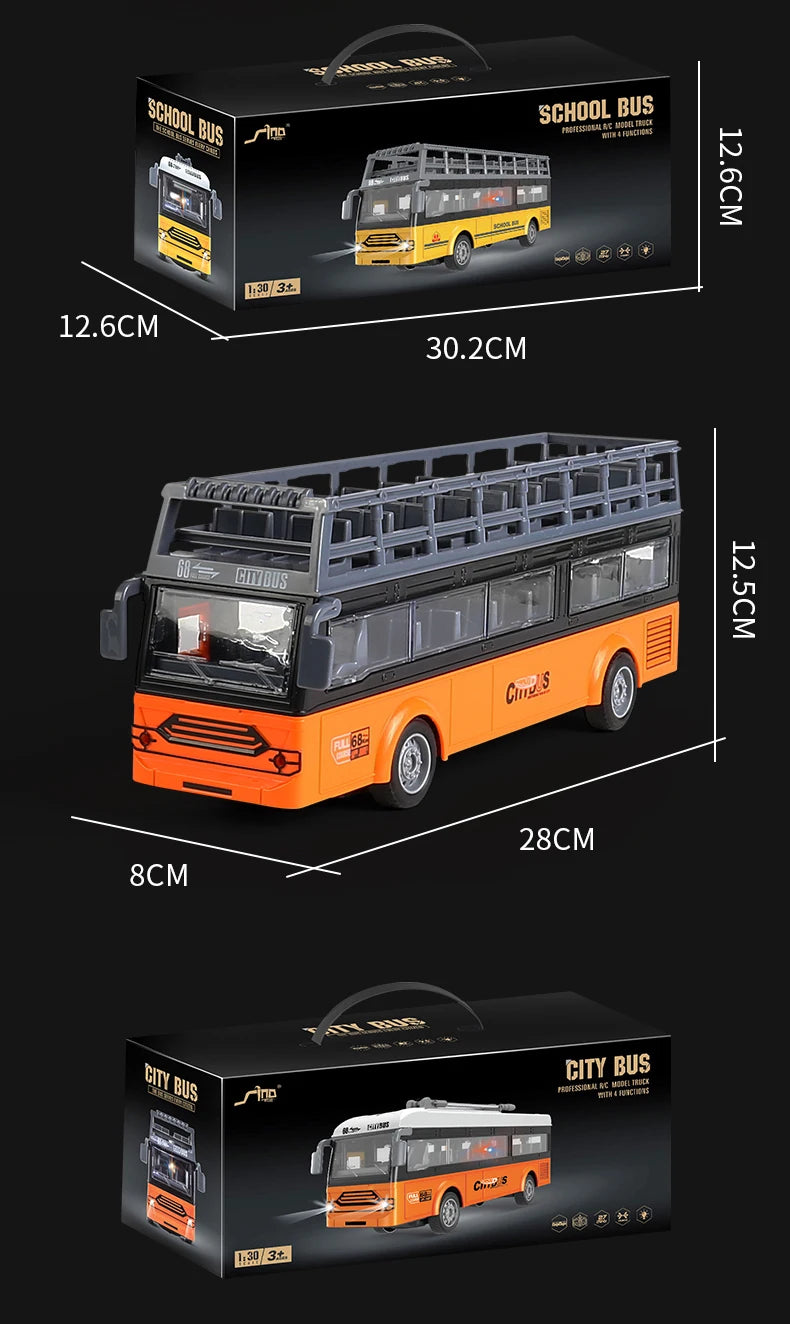 Fjärrkontrollerad turnébuss – 4CH dubbeldäckare sightseeingbuss, simulerad ambulans- och skolbussmodell, RC elektriska fordonsleksaker