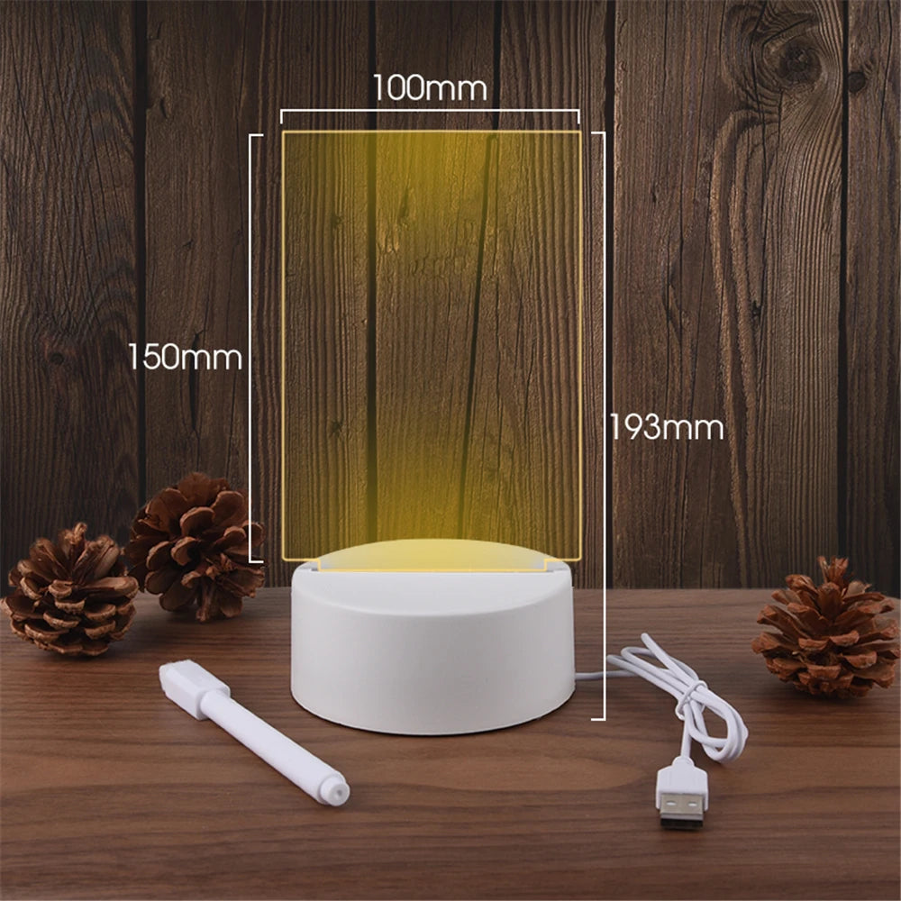 Transparent LED Night Light – USB Acrylic Message Board & Erasable Calendar