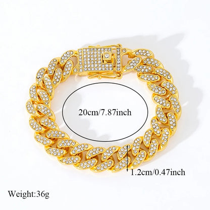 EILIECK Thick Cuban Zirconia Chain Necklace Bracelet Set For Women New Punk 18K Gold Plated Waterproof Jewelry Party Gift Bijoux