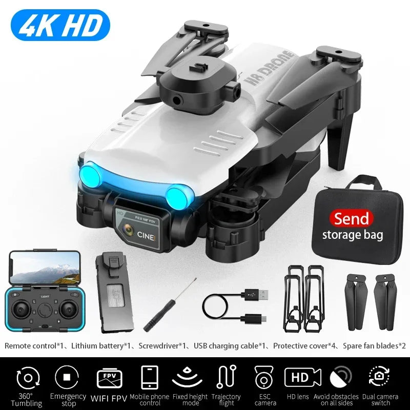 MHD 4K Dual Camera Drone H8 Smart Obstacle Avoidance One Key Takeoff Landing Optical Flow 360 Roll Cool Helicopter RC Quadcopter