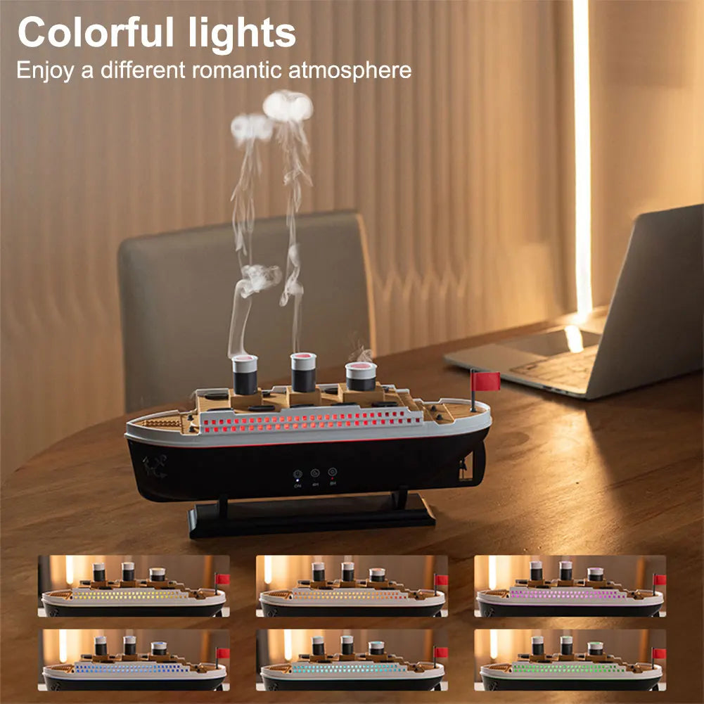 250ml Ocean Liner Air Humidifier with Remote Control – Essential Oil Diffuser, Jellyfish Smoke Ring Spray, Night Light Aroma Diffuser