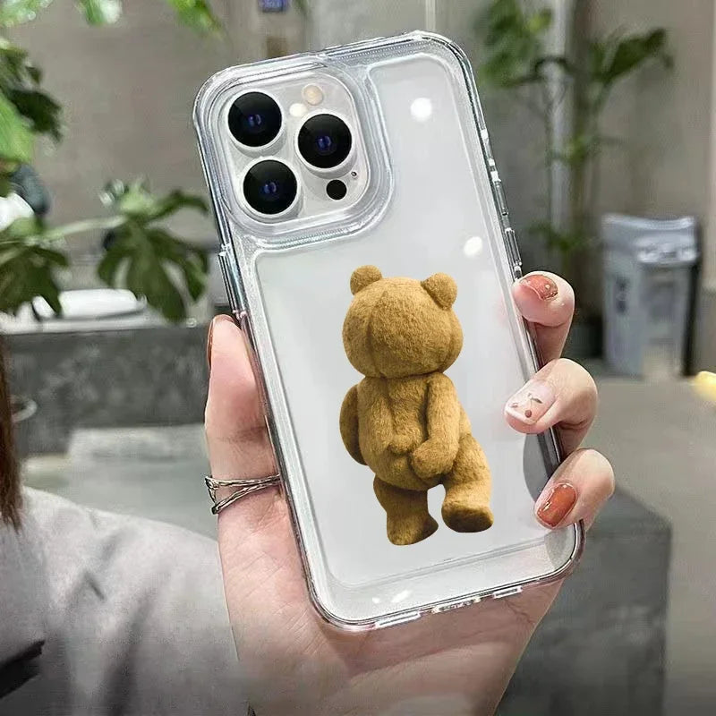 Teddy Bear Couple Cartoon Phone Case for iPhone Models, Soft Clear Shockproof Bumper Back Cover