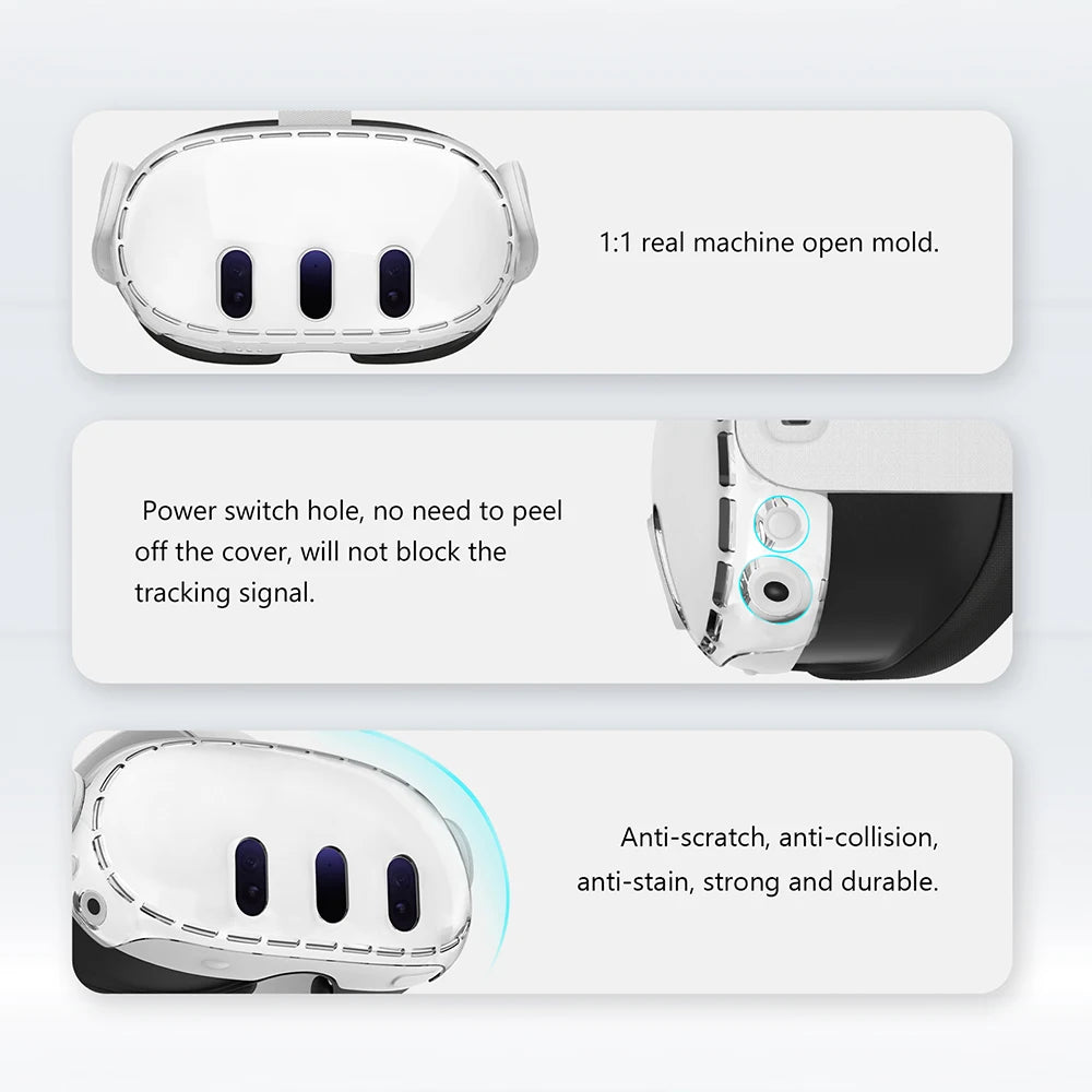 Transparent skalfodral för Meta Quest 3-tillbehör, VR-headsetskydd Kameralinsskydd Härdat glas för Quest3