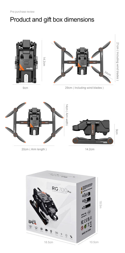 RG 700Pro RC Drönare GPS Undvikande av hinder Flygfotografi HD Dubbelkamera Quadcopter Borstlös motorhelikopter Barn Vuxenleksak