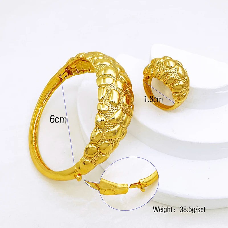 New Bracelet For Women Dubai Luxury Bangle And Ring Set 18K Gold Plated Jewelry High Quality