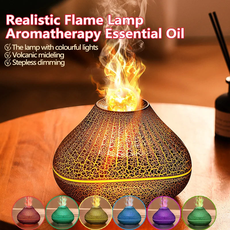 Volcanic Aroma Diffuser – 160 ml USB eterisk oljelampa med Color Flame Night Light