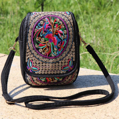 Yunnan Ethnic Style Phone Bag - Double Layer Canvas Flap with Embroidery