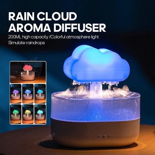 KINSCOTER Rain Clouds Aroma Diffuser – Zen Raindrops Air Humidifier, USB Desktop Ultrasonic Sprayer, Essential Oil Diffuser